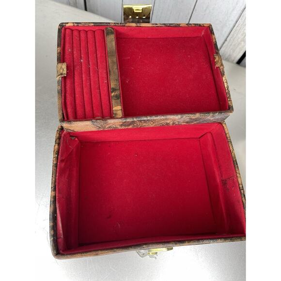 VTG Egyptian Camel Leather Lock Jewelry Box Osiris King Tut Hieroglyphic Gold - Picture 8 of 11